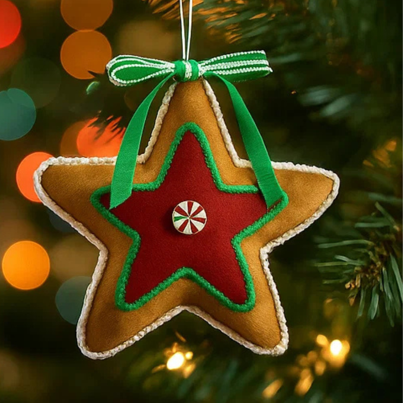 Hanging Red Gingerbread Star Deco 19cmH