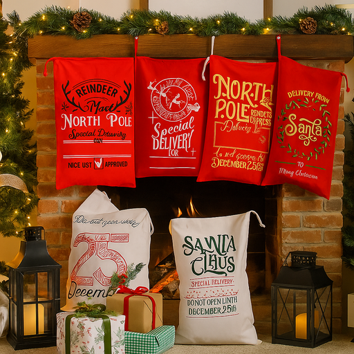 Sack Polycotton Printed Assorted Christmas Gift Bags
