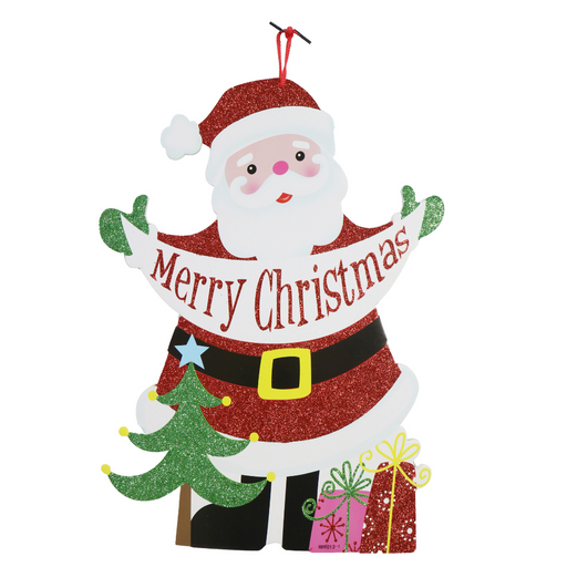 Santa Plaque Glitter 32x44cm – festive glittered Santa plaque decoration for walls and doors