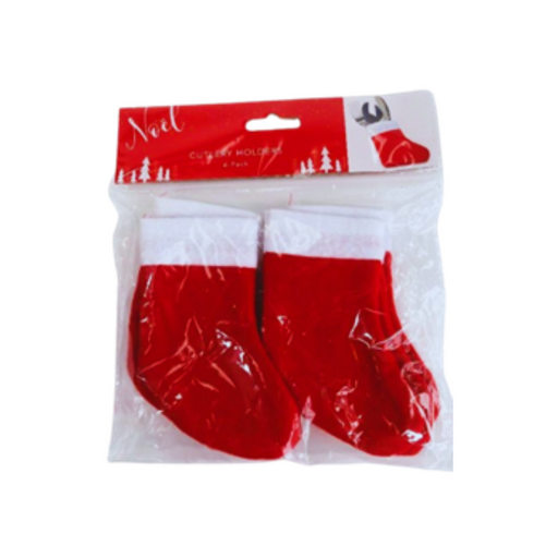 Santa Sack and Stocking Utensil Holders 4 pack set for festive Christmas table décor