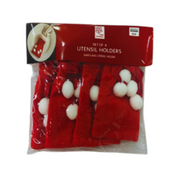 Santa Sack and Stocking Utensil Holders 4 pack set for festive Christmas table décor