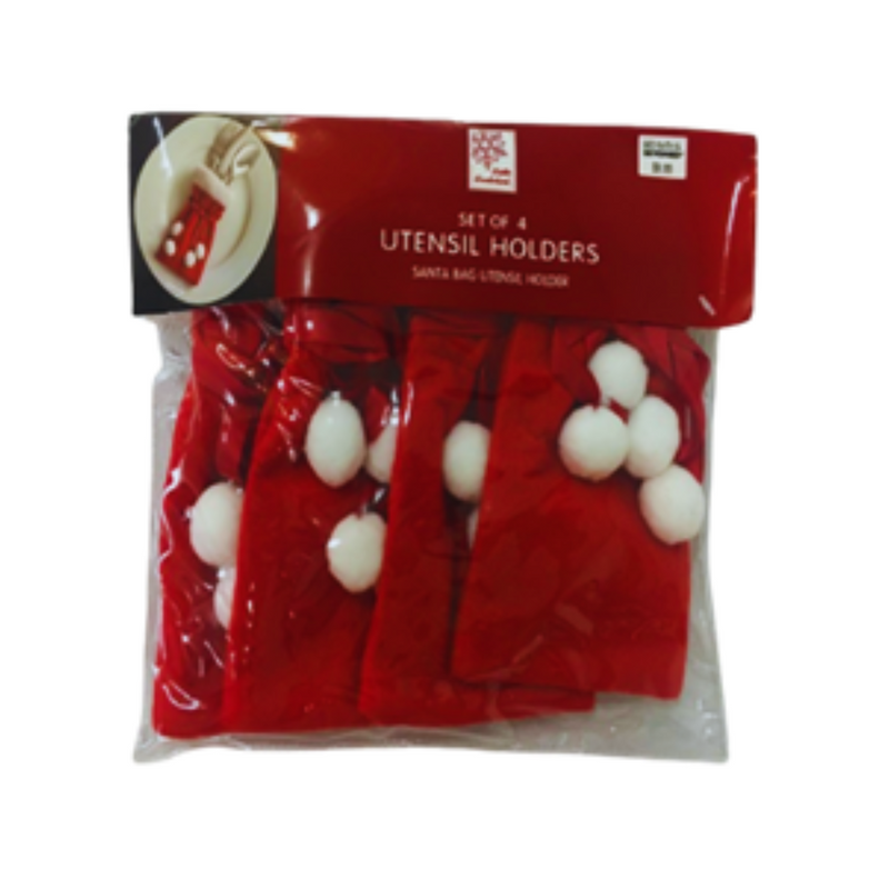 Santa Sack and Stocking Utensil Holders 4 pack set for festive Christmas table décor