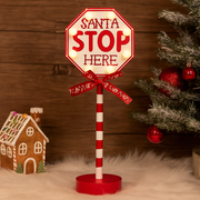 Santa Stop Here light-up Christmas sign 30.5cm with festive design