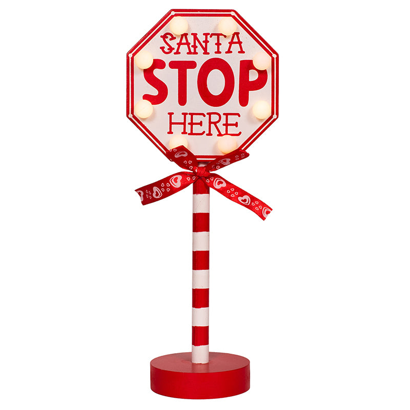 Santa Stop Here light-up Christmas sign 30.5cm with festive design