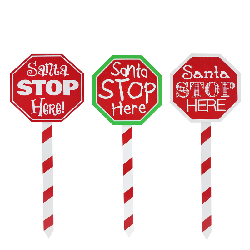 Santa Stop Here Stake 40cm Assorted – festive garden stakes with assorted Christmas designs