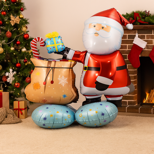 Large 90x105cm foil balloon of Santa with Christmas gift sack – festive balloon for Christmas parties and seasonal decorations