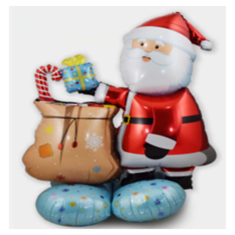 Large 90x105cm foil balloon of Santa with Christmas gift sack – festive balloon for Christmas parties and seasonal decorations