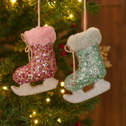 Assorted Sequin Ice Skate Tree Ornament 11x11x5.5cm in Pale Pink and Mint for Christmas decoration