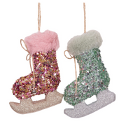 Assorted Sequin Ice Skate Tree Ornament 11x11x5.5cm in Pale Pink and Mint for Christmas decoration
