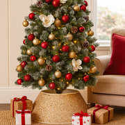 Champagne Sequin Christmas Tree Collar 62x33cm, elegant base cover with shimmering sequins for a polished holiday tree display.