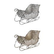 Small assorted Christmas sleigh decorations covered in festive sequins – perfect for holiday displays