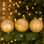 Shatterproof bauble 8cm in assorted gold shades, durable and elegant for enhancing Christmas tree decorations.