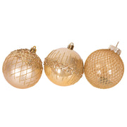 Shatterproof bauble 8cm in assorted gold shades, durable and elegant for enhancing Christmas tree decorations.