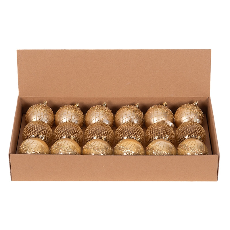Shatterproof bauble 8cm in assorted gold shades, durable and elegant for enhancing Christmas tree decorations.