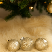 Shatterproof bauble 8cm in assorted taupe shades, durable and stylish for adding elegance to Christmas tree decorations.
