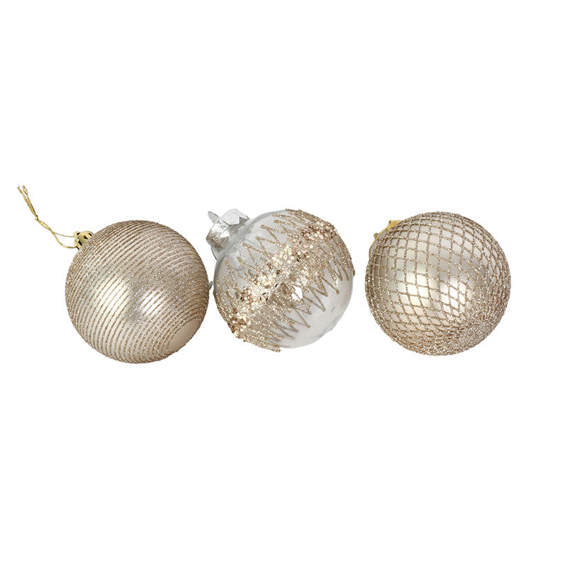 Shatterproof bauble 8cm in assorted taupe shades, durable and stylish for adding elegance to Christmas tree decorations.