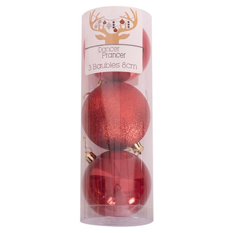 Red shatterproof Christmas baubles, 3x8cm, durable and festive tree ornaments