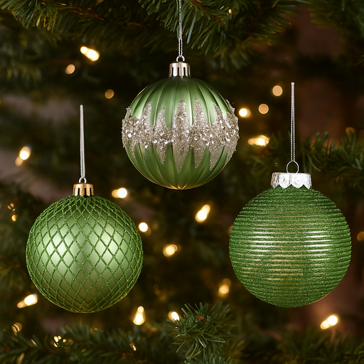Shatterproof Baubles 8cm Sage Green Assorted in PDQ Tray for Christmas tree and festive décor