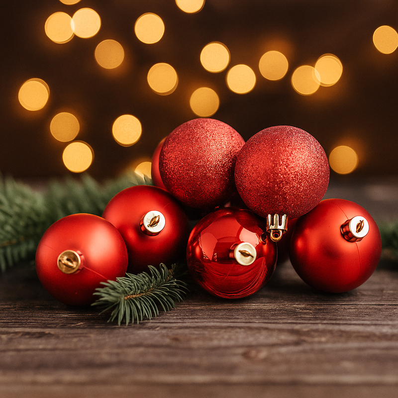 Red oval-shaped shatterproof Christmas bauble, 8x5cm festive ornament