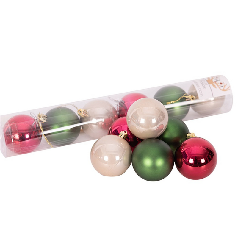 Shatterproof baubles in assorted berry tones, 6x6cm, with mixed finishes for festive decorating