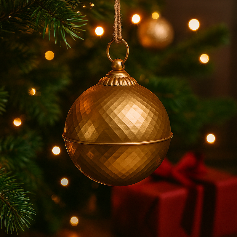 Shiny 17.5cm gold metal Christmas bell ornament for hanging décor