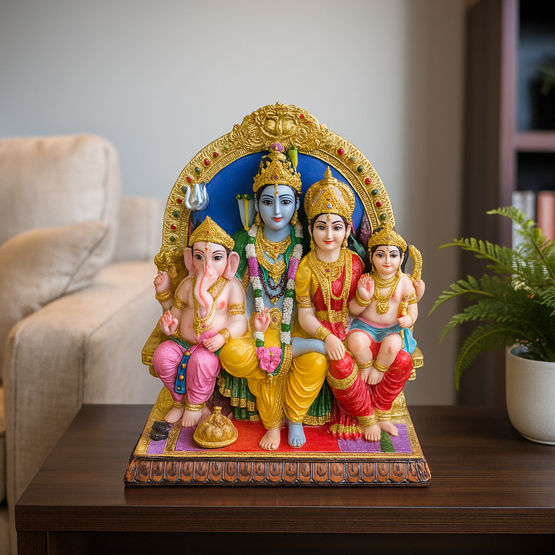 Shiva Family Idol – 15.5x10x18cm Statue of Shiva, Parvati, Ganesha & Kartikeya