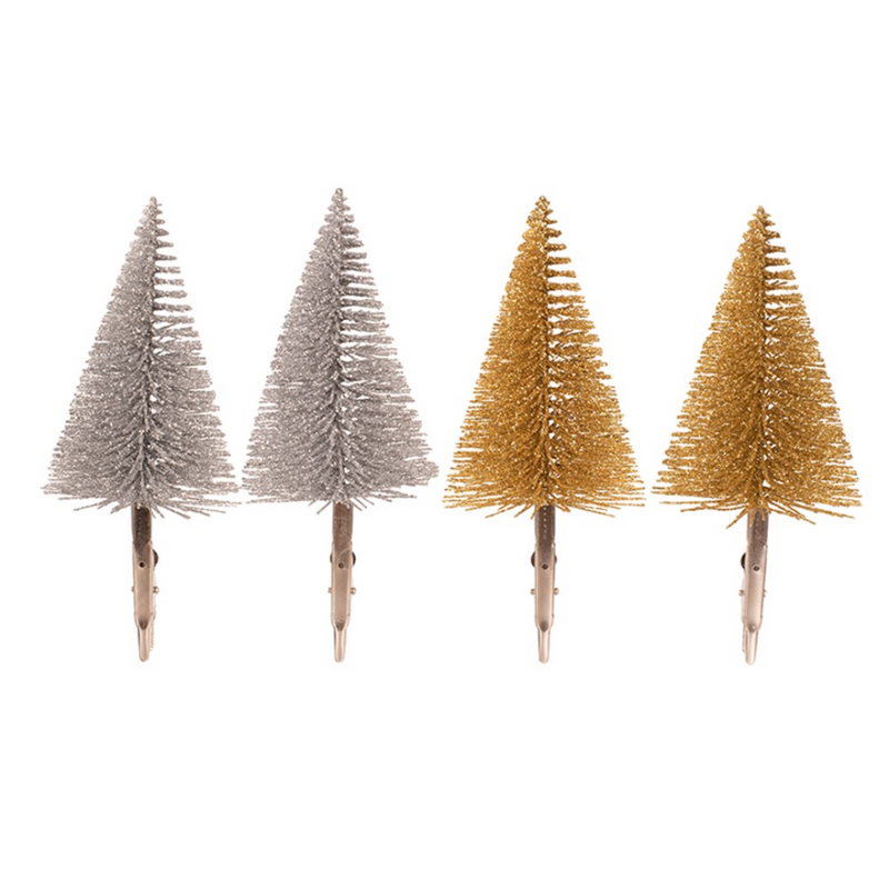Assorted 14cm sisal Christmas trees with clip – 2-pack festive holiday decorations