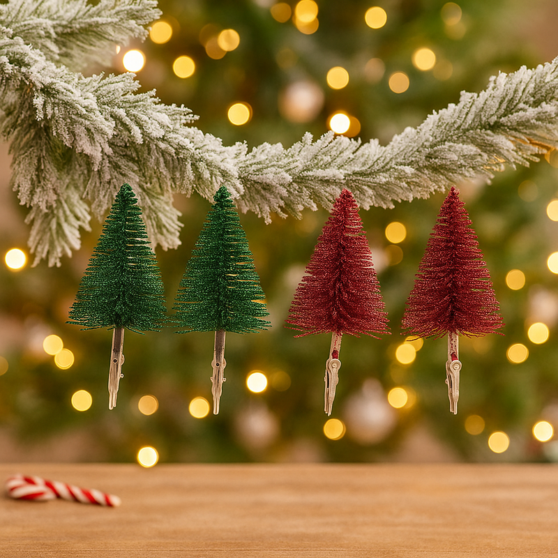 Assorted 14cm sisal Christmas trees with clip – 2 pack for holiday decorations