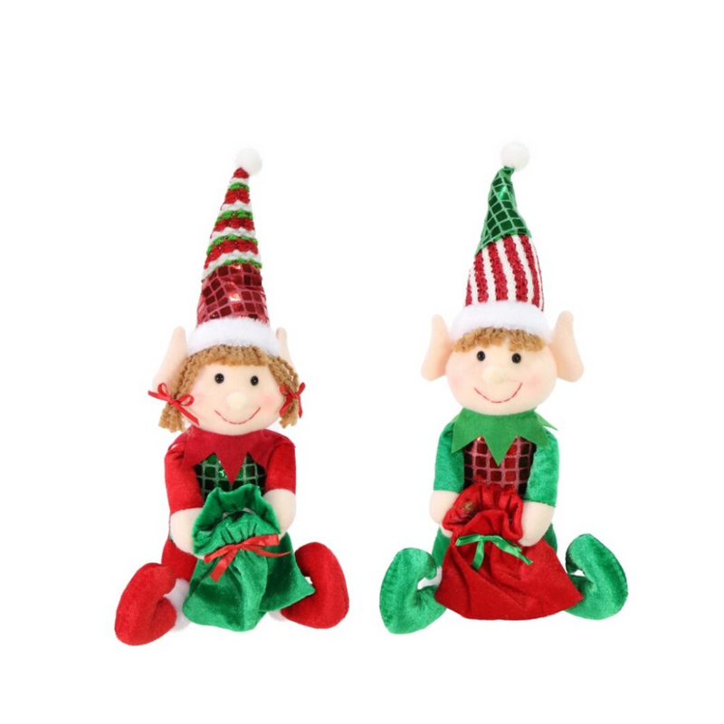 Ronis Sitting Elf with Sack Metallic 35cm Assorted