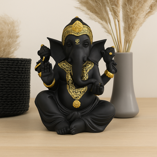 Sitting Ganesh in Black/Gold Finish 20cm decorative statue