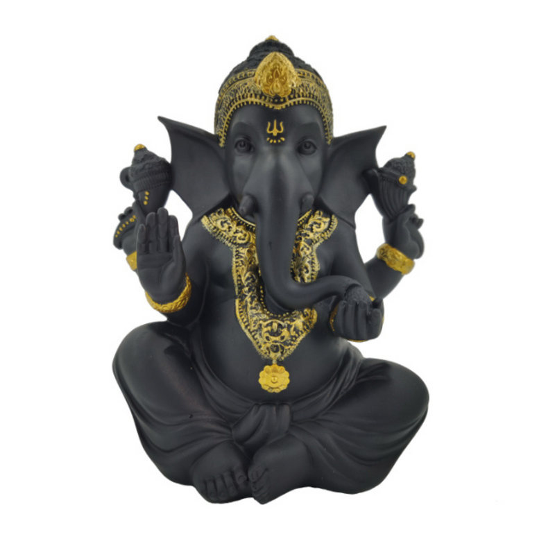 Sitting Ganesh in Black/Gold Finish 20cm decorative statue