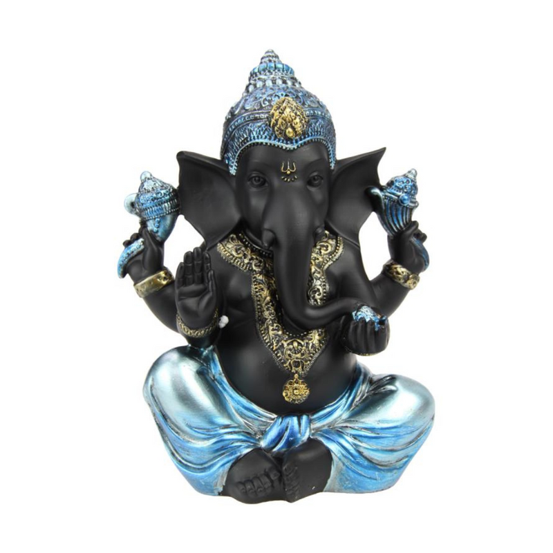 Sitting Ganesh in Shiny Blue Finish 27cm decorative statue