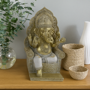 25cm Sitting Ganesh Idol on Ornate Throne – Decorative Spiritual Figurine