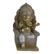25cm Sitting Ganesh Idol on Ornate Throne – Decorative Spiritual Figurine