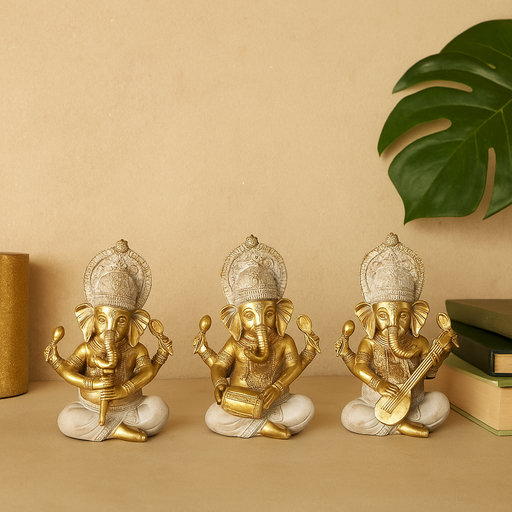 Sitting Ganesh with Musical Instrument 23cm assorted decorative figurines