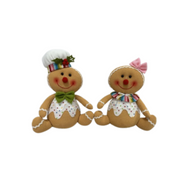 Assorted 33cm Sitting Gingerbread decorations with festive outfits for Christmas shelf and table decor