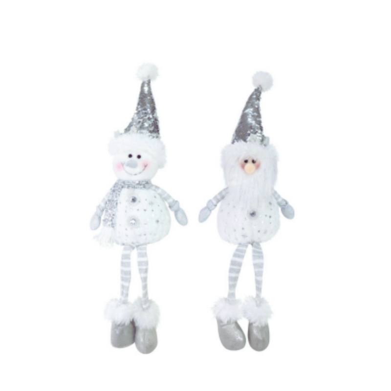 Ronis Sitting Santa Snowman Silver Sequins 60cm Assorted