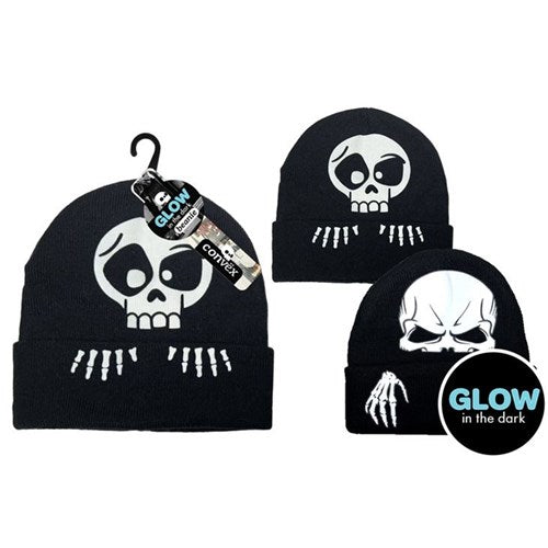 Skull head glow in the dark beanie in assorted colours
