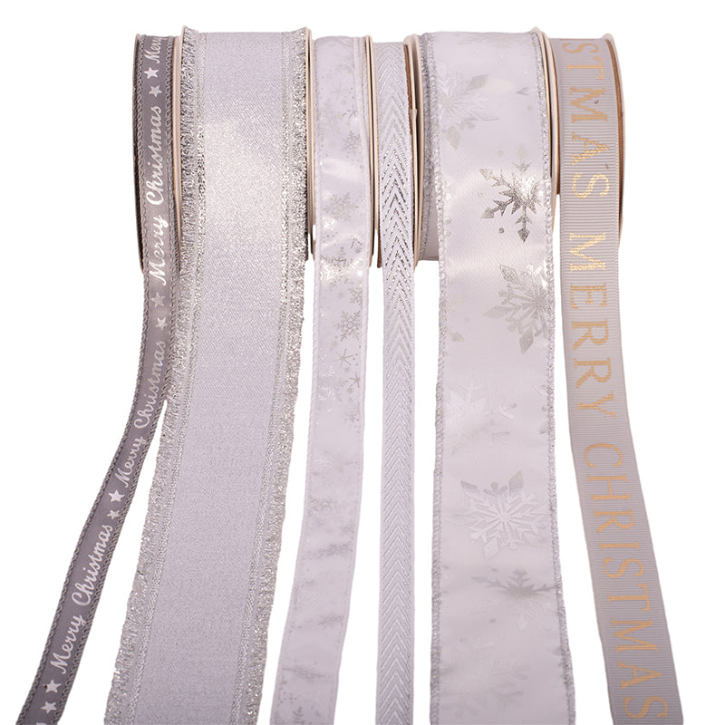 Sleigh Bells Ribbons assorted designs 500cm rolls in PDQ display for gift wrapping and crafts