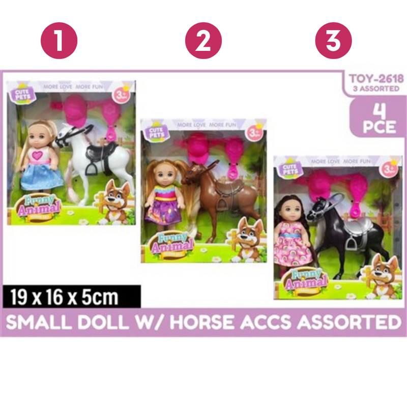 Ronis Small Doll with Horse and Accessories 4pc 3 Asstd