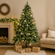 210cm snow-capped Christmas tree with realistic flocked branches and metal base stand