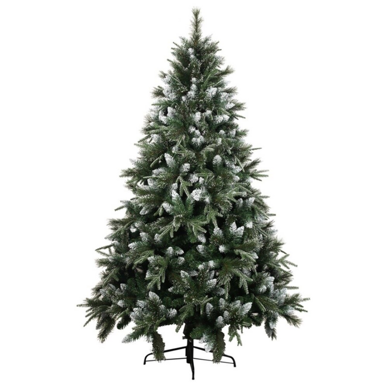 210cm snow-capped Christmas tree with realistic flocked branches and metal base stand