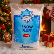 Snow Fluff 100g pack – soft fluffy decorative snow for Christmas trees, displays, and crafts.