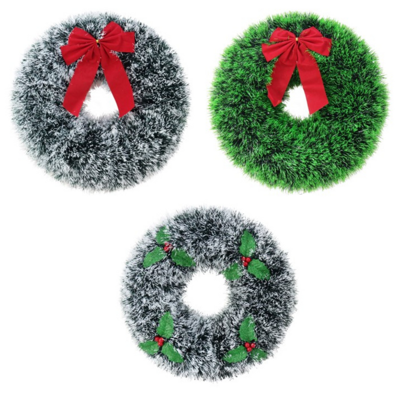 Ronis Snow Tips Tinsel Wreath With Bow 38cm Assorted