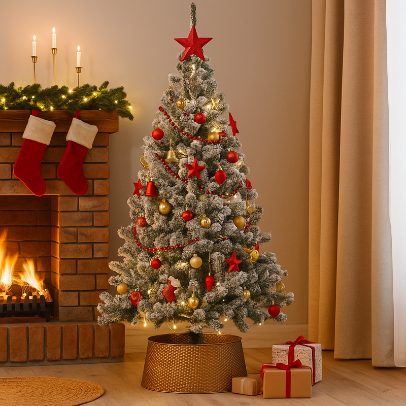 210cm snowcapped artificial Christmas tree with 650 tips and metal base, featuring snow-frosted green branches