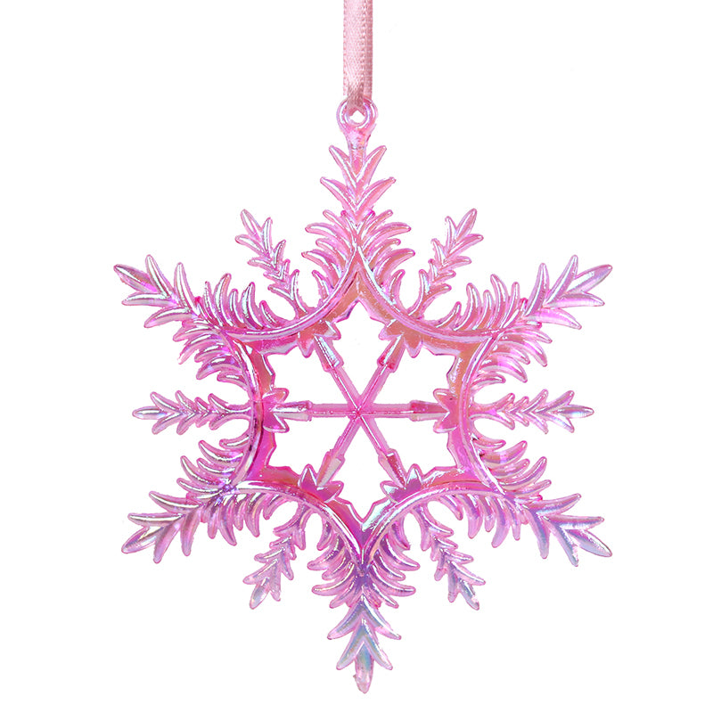 Ronis Snowflake Tree Ornament 13cm Pink Iridescent