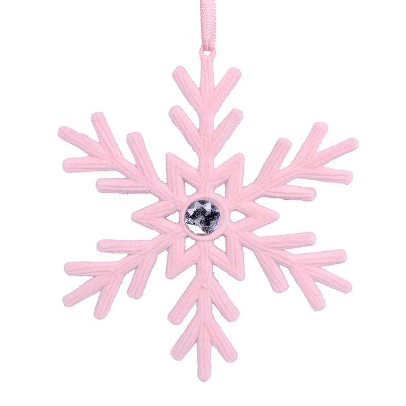 Ronis Snowflake Tree Ornament 14.5cm Pink Flock