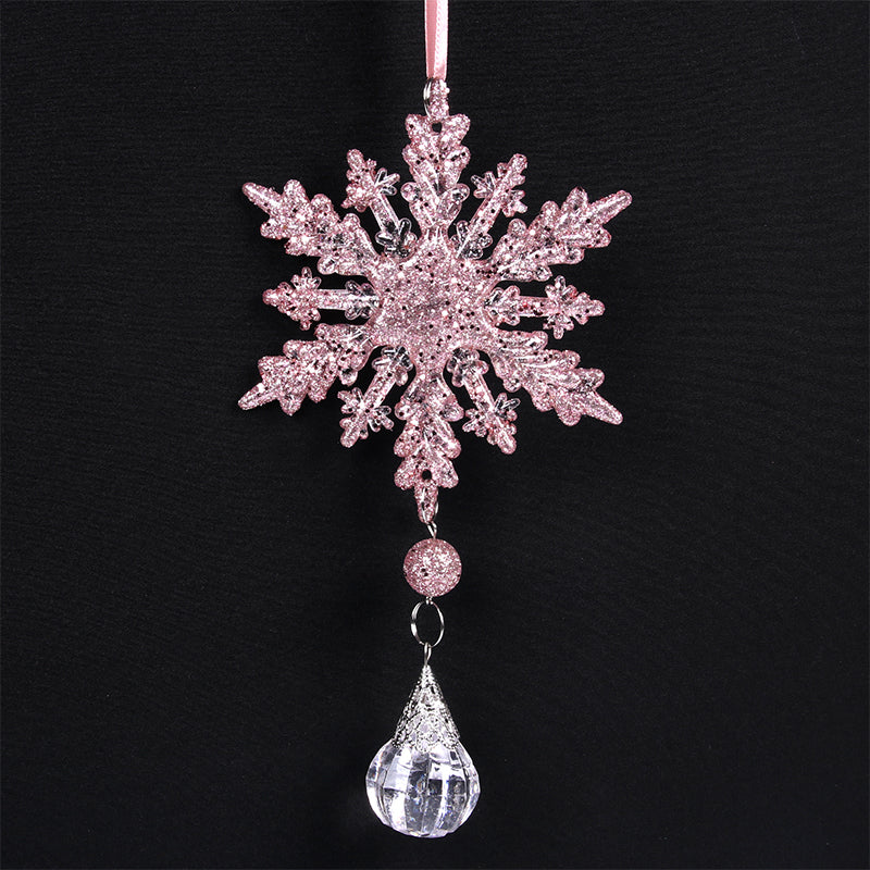 Ronis Snowflake with Crystal Tree Ornament 10.5cm Pink Glitter