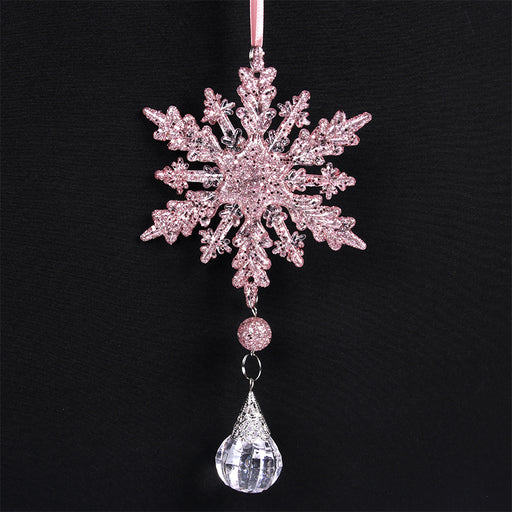 Ronis Snowflake with Crystal Tree Ornament 10.5cm Pink Glitter