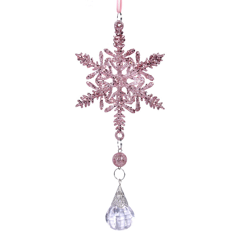 Ronis Snowflake with Crystal Tree Ornament 10cm Pink Glitter